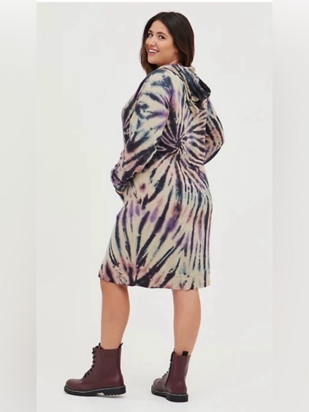 Torrid Long Sleeve Hooded Dress French Terry Multi Tie Dye Size 1X 14-16 New Tag - Picture 5 of 6